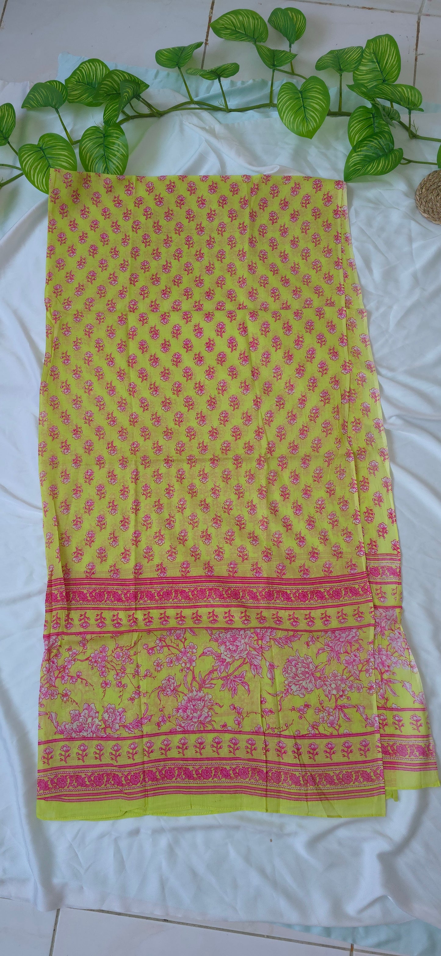3 piece Cotton Churidar set | Green color with lining and 3/4 Sleeve | Item code-COS019