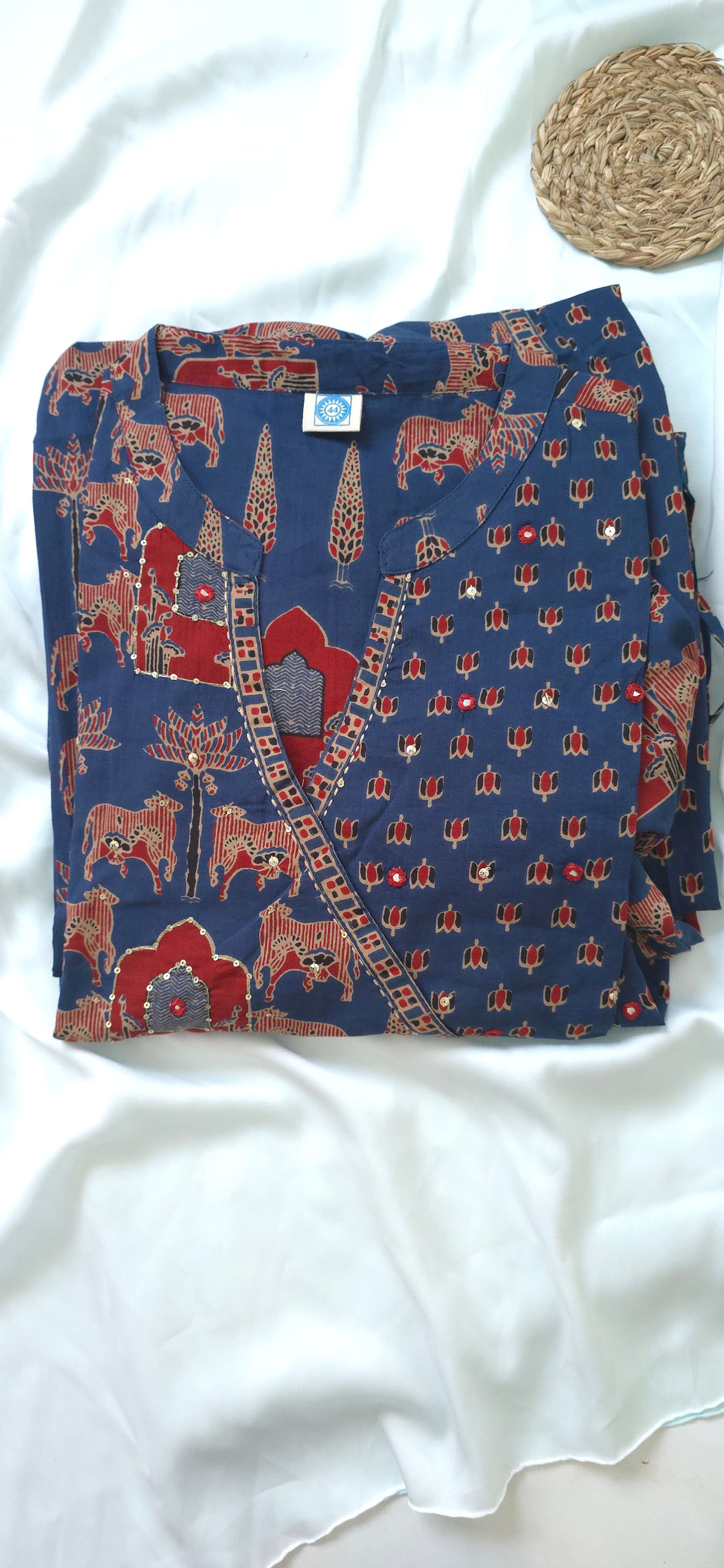 Cotton 3 piece churidar set | 3/4sleeve | Navy blue color Aline Churidar | Itemcode-COS20