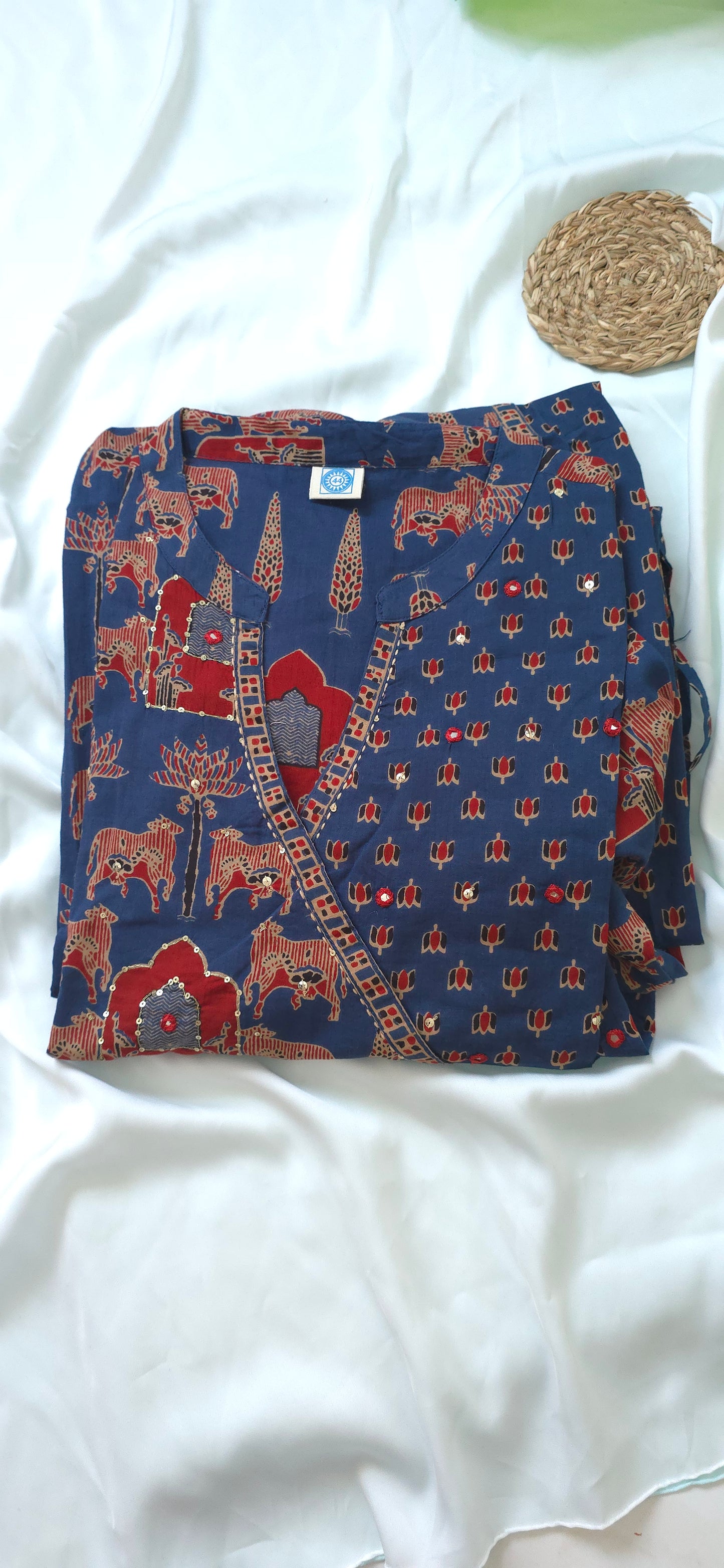 Cotton 3 piece churidar set | 3/4sleeve | Navy blue color Aline Churidar | Itemcode-COS20