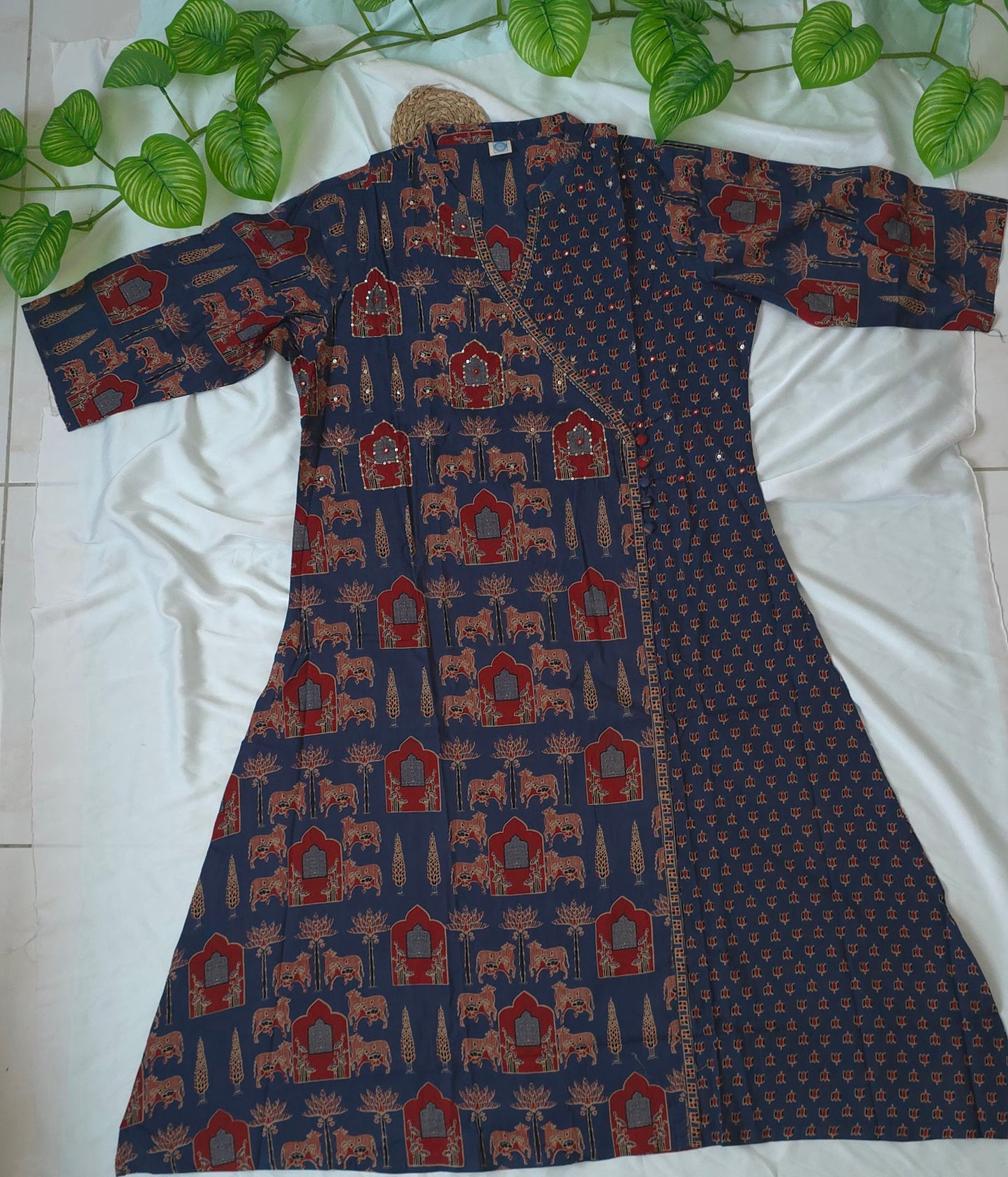 Cotton 3 piece churidar set | 3/4sleeve | Navy blue color Aline Churidar | Itemcode-COS20