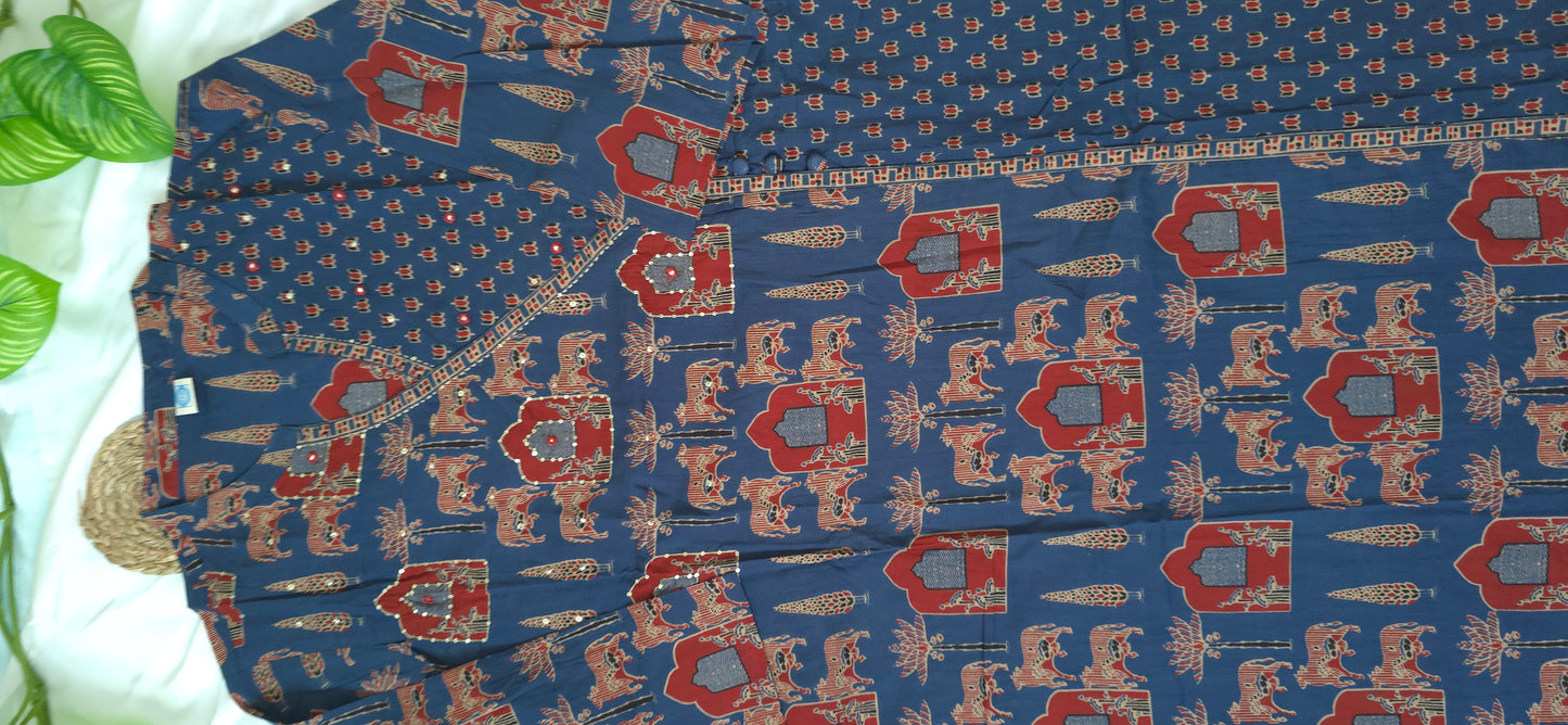 Cotton 3 piece churidar set | 3/4sleeve | Navy blue color Aline Churidar | Itemcode-COS20