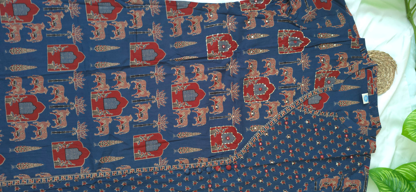Cotton 3 piece churidar set | 3/4sleeve | Navy blue color Aline Churidar | Itemcode-COS20