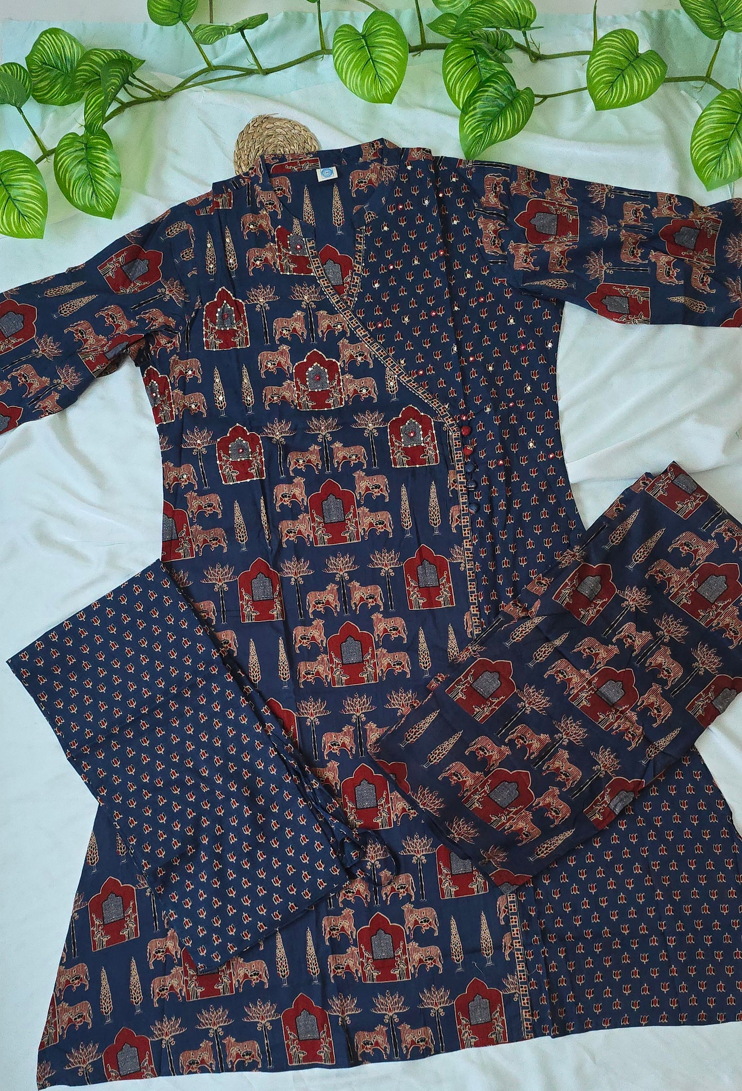 Cotton 3 piece churidar set | 3/4sleeve | Navy blue color Aline Churidar | Itemcode-COS20