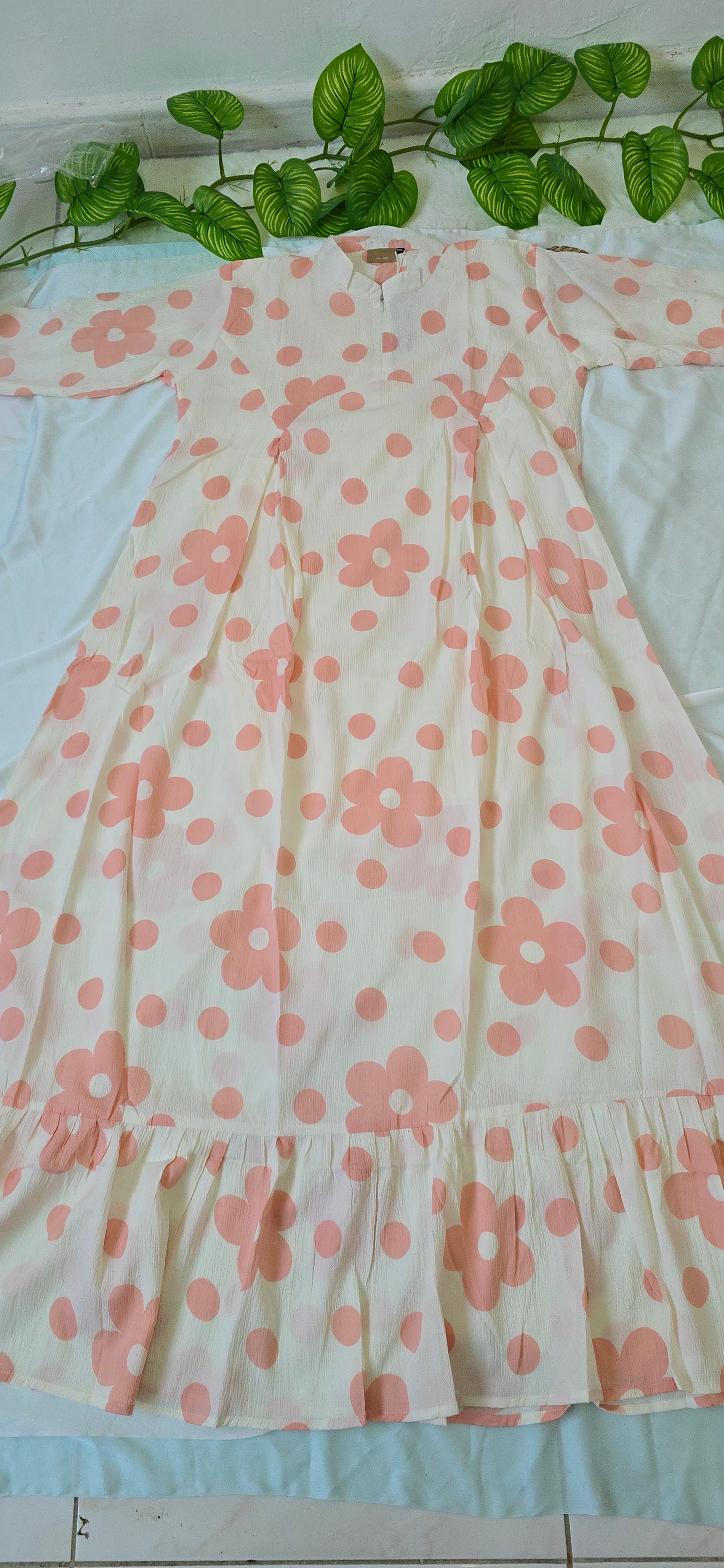 Long Gown with Moja shawl| Full Sleeve | White and pink colour|Itemcode-COS23