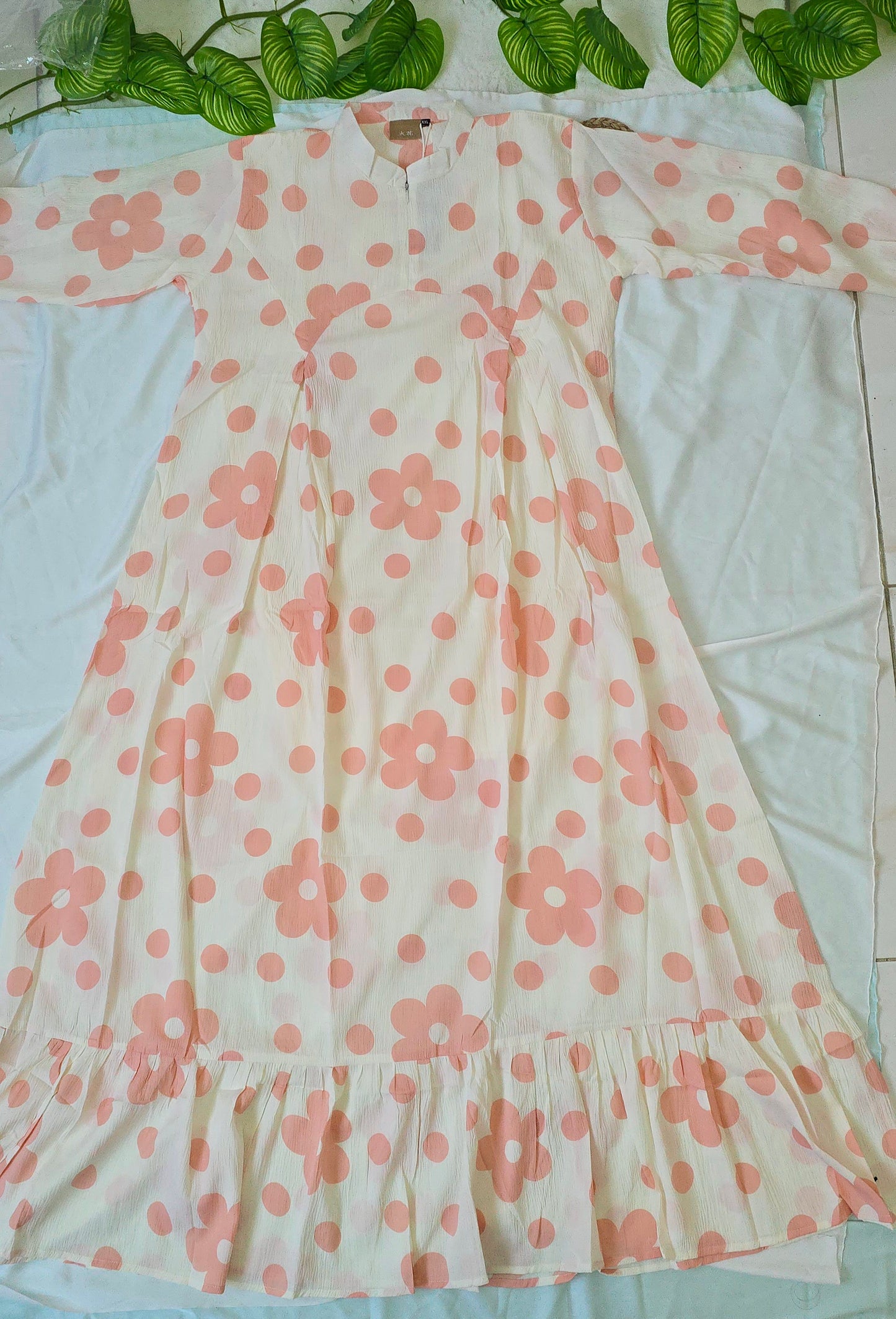 Long Gown with Moja shawl| Full Sleeve | White and pink colour|Itemcode-COS23