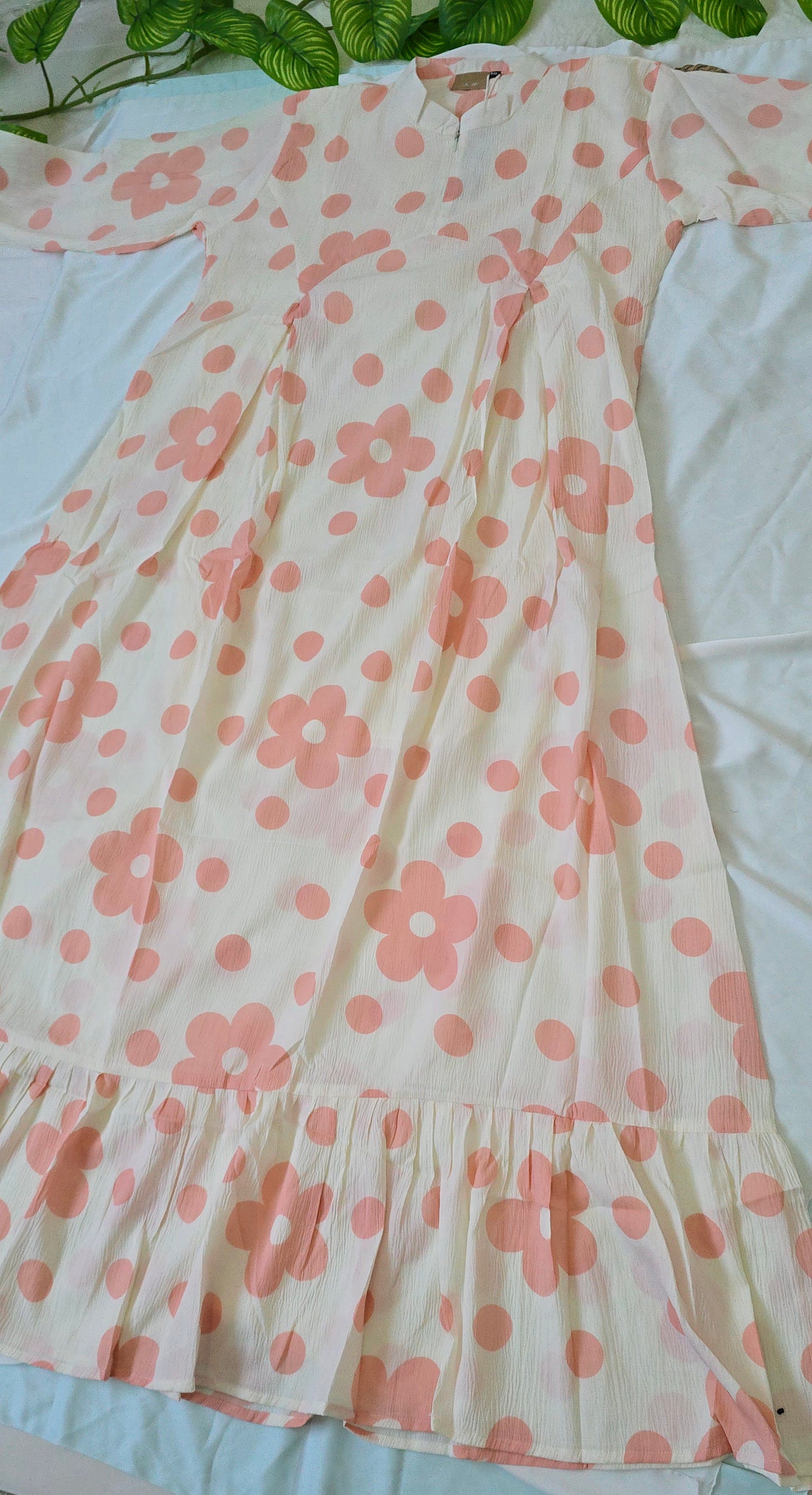 Long Gown with Moja shawl| Full Sleeve | White and pink colour|Itemcode-COS23