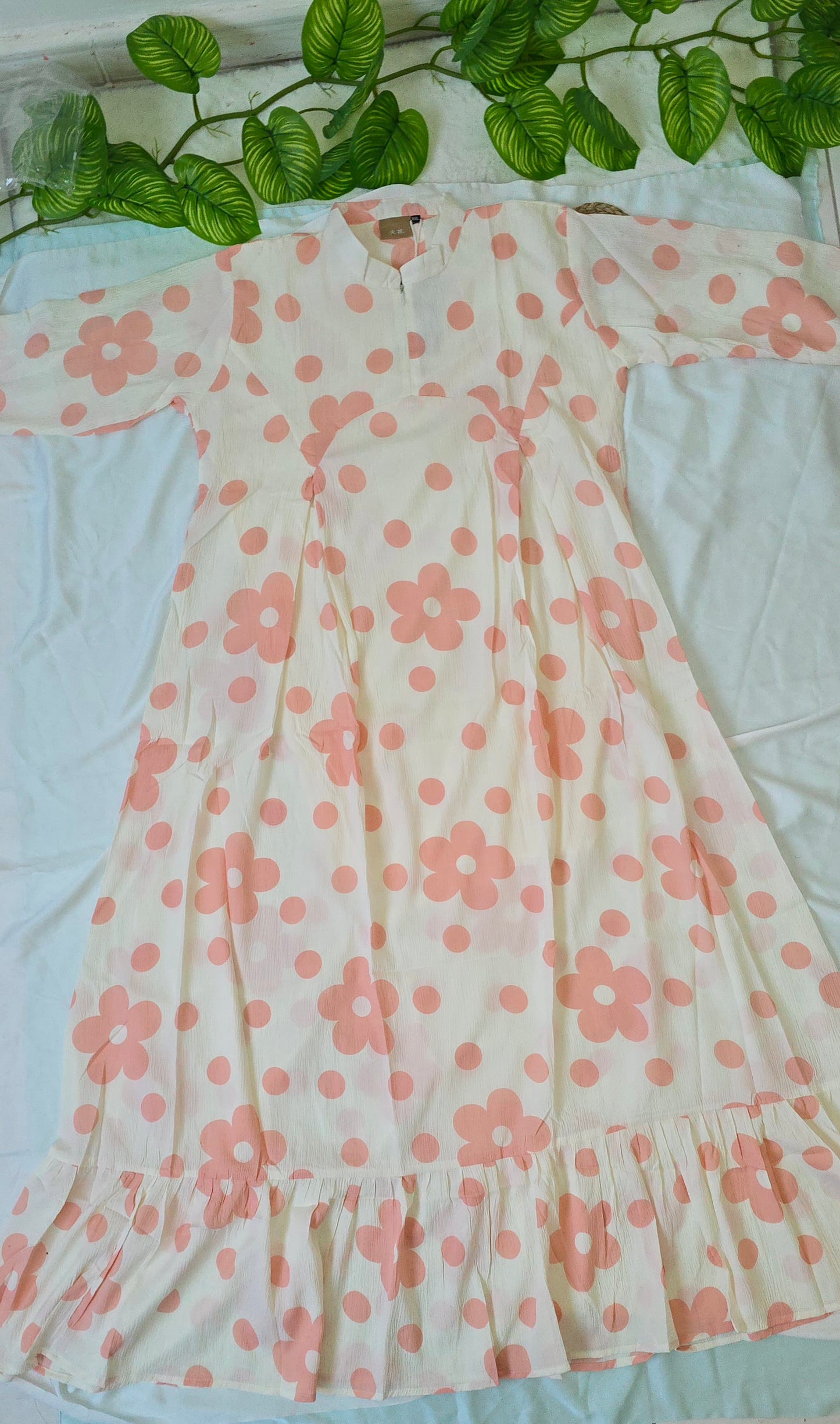 Long Gown with Moja shawl| Full Sleeve | White and pink colour|Itemcode-COS23