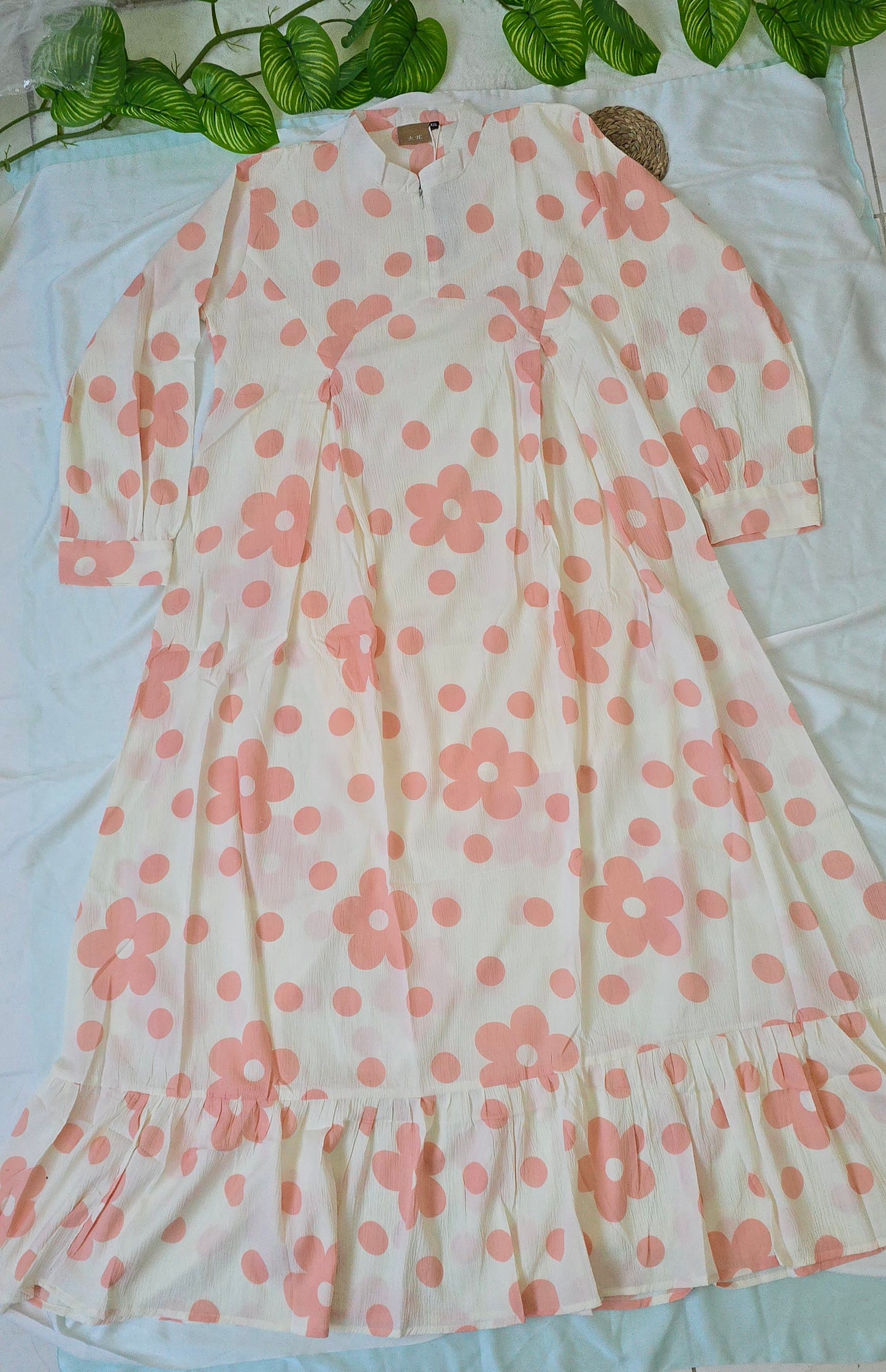 Long Gown with Moja shawl| Full Sleeve | White and pink colour|Itemcode-COS23