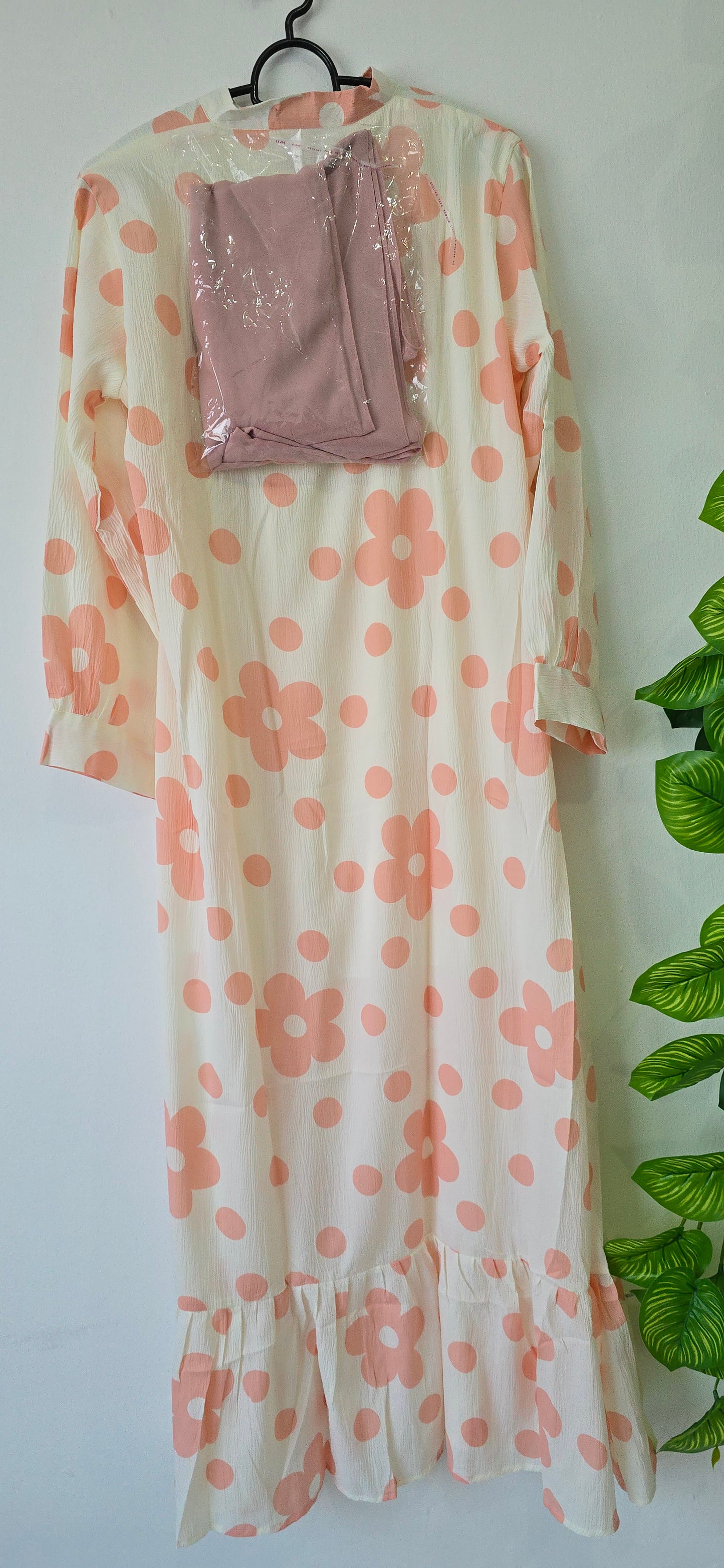 Long Gown with Moja shawl| Full Sleeve | White and pink colour|Itemcode-COS23