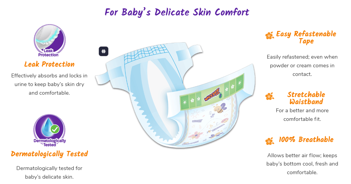 69 Pcs Whoopee Baby Diapers | Japanees Technology | Leak Proof | M Size | Free Cash on Delivery