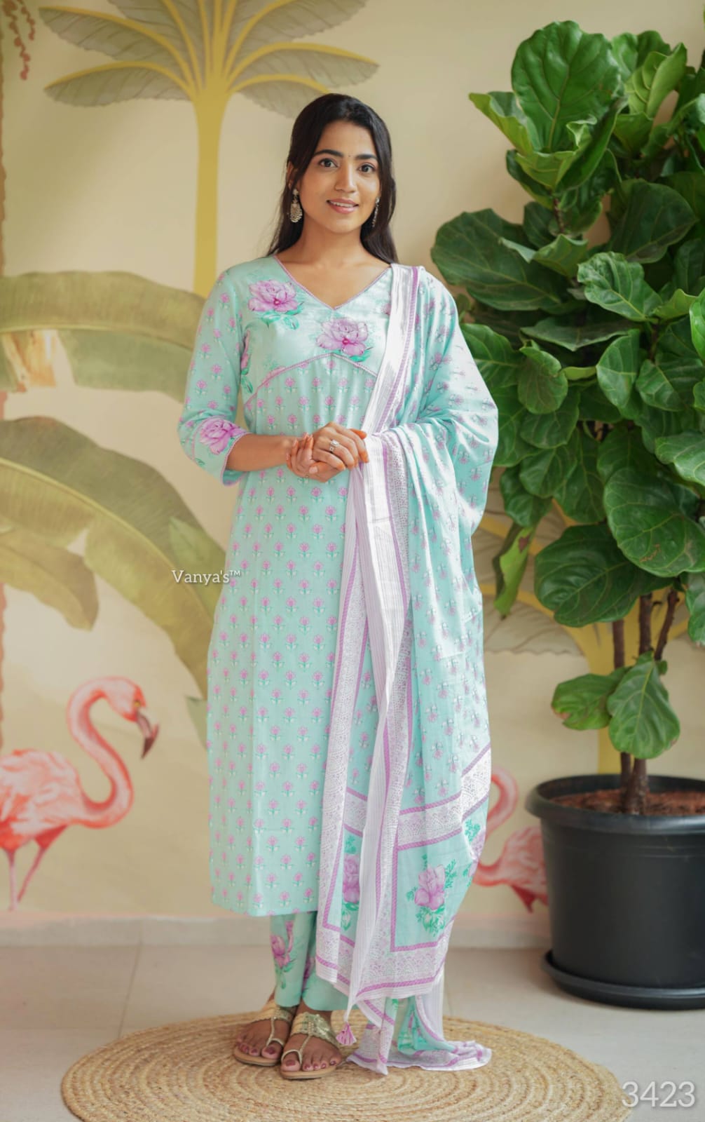Light blue cotton churidar set with 3/4 Sleeve | Item code-COS018