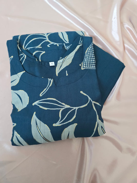 Blue Colour Cotton Cord set with lining top and pocket Pant | 3/4th Sleeve | Item Code-COS02