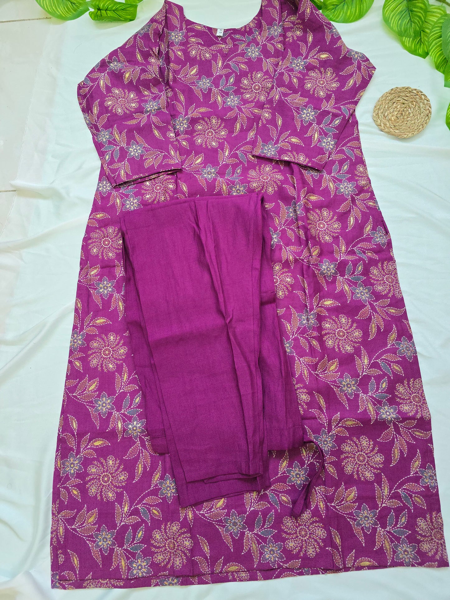Purple Colour Cotton cord set with  linning top and pocket pant | 3/4th Sleeve | Item Code-COS03