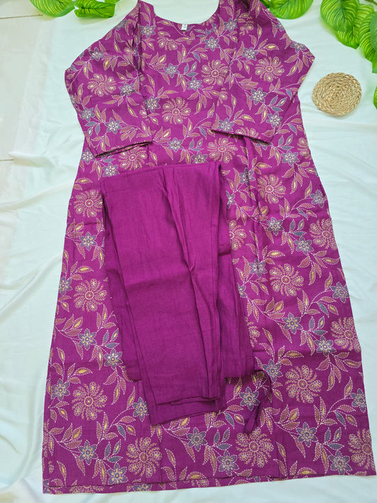 Purple Colour Cotton cord set with  linning top and pocket pant | 3/4th Sleeve | Item Code-COS03