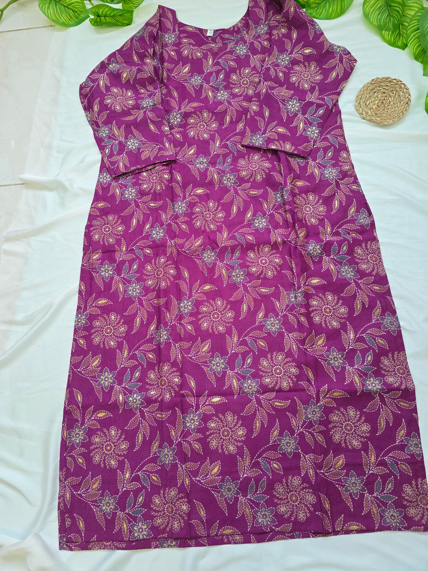 Purple Colour Cotton cord set with  linning top and pocket pant | 3/4th Sleeve | Item Code-COS03