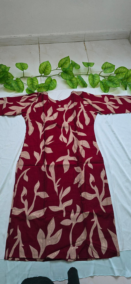 Maroon Colour Cotton cord set with linning top and pocket pant | 3/4 sleeve, Elegant and Super floral pattern 2 piece set |  item code-COS05