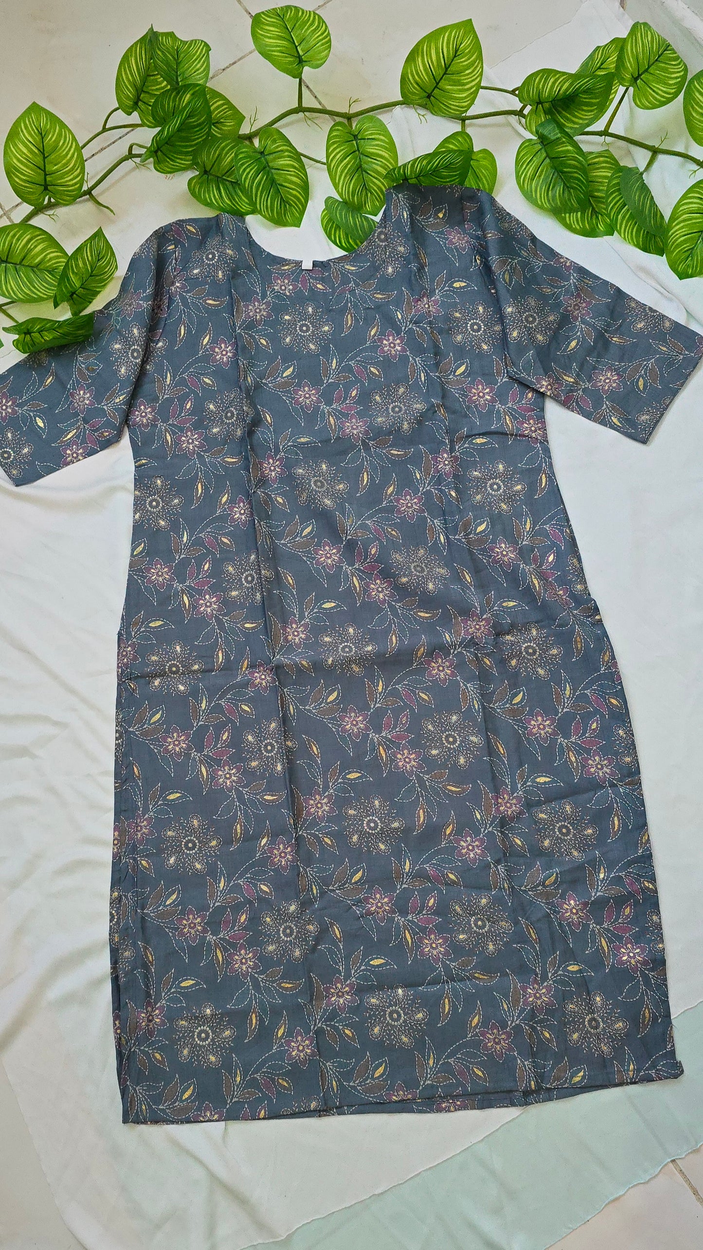 Grey colour cotton cord set | 2 piece set with linning top and pocket pant | 3/4th Sleeve | Item code-COS06