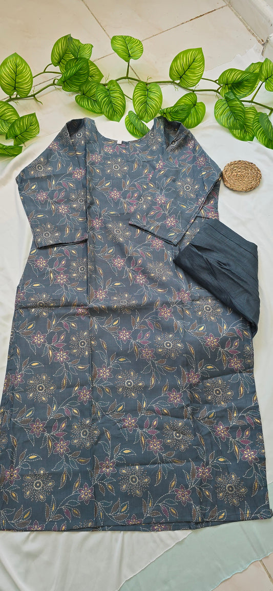 Grey colour cotton cord set | 2 piece set with linning top and pocket pant | 3/4th Sleeve | Item code-COS06