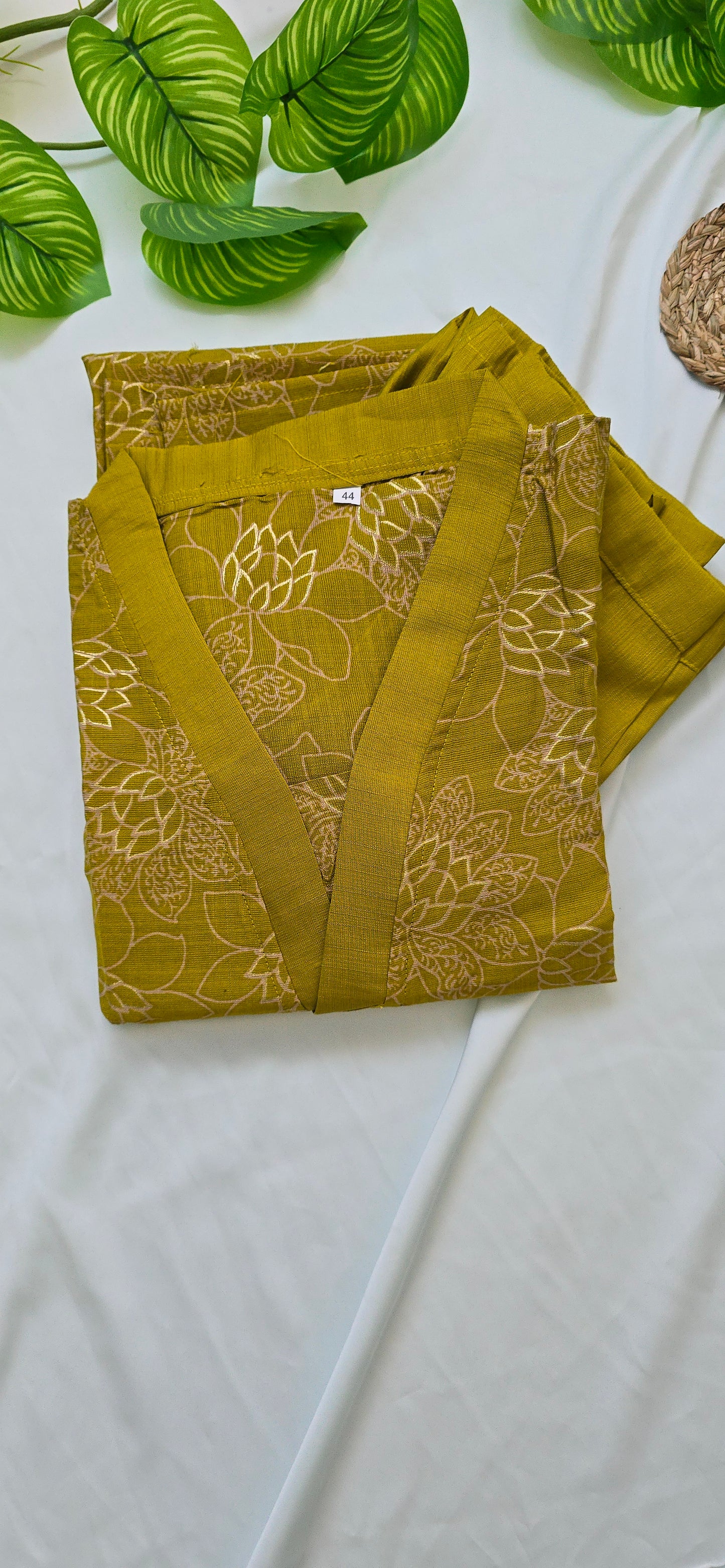 Mustard Yellow color collar neck cotton cord set | 2 piece set with lining top, pocket pant | 3/4th Sleeve | Item code-COS07