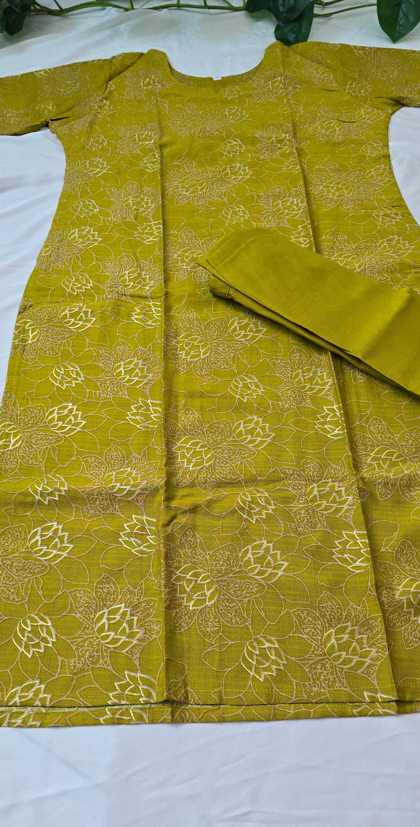 Mustard Yellow cotton cord set | 2 piece set with lining top and pocket pant, round neck 3/4sleeve | Item code-COS08