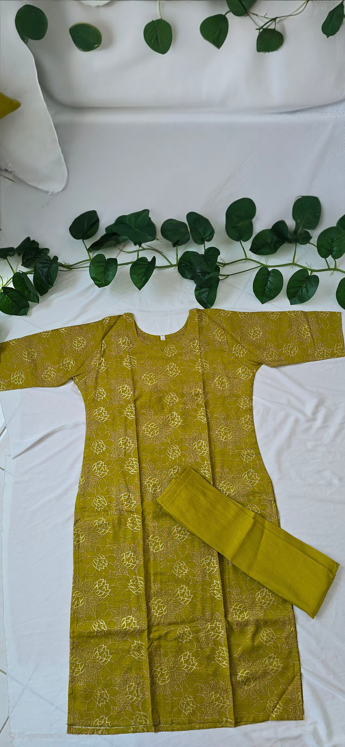Mustard Yellow cotton cord set | 2 piece set with lining top and pocket pant, round neck 3/4sleeve | Item code-COS08