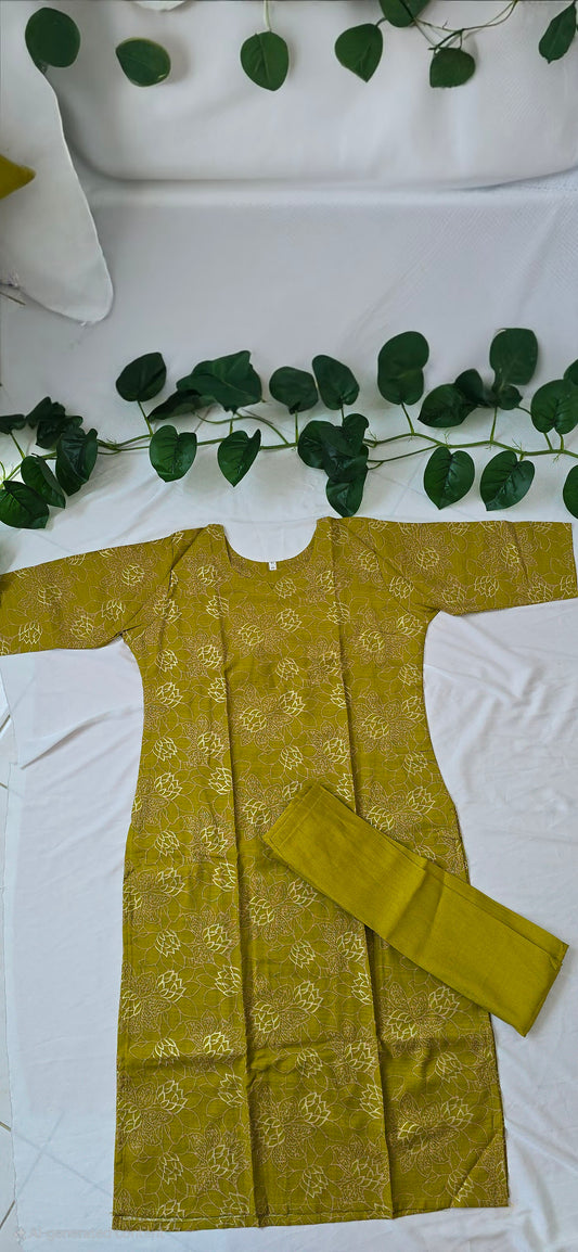 Mustard Yellow cotton cord set | 2 piece set with lining top and pocket pant, round neck 3/4sleeve | Item code-COS08