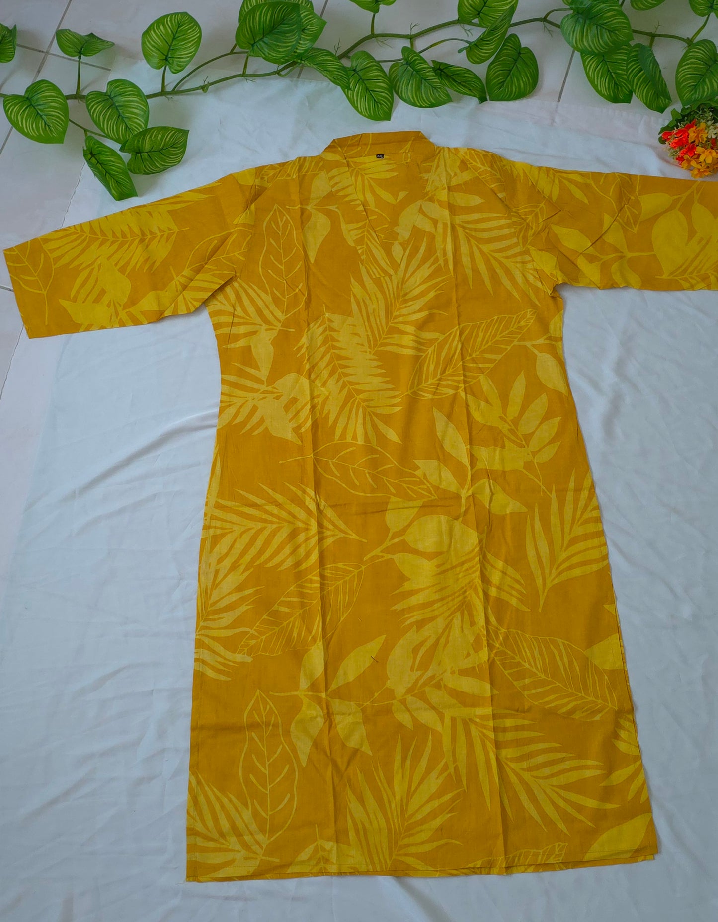 Yellow color cotton cord set | 2 piece pure cotton cord set|3/4 Sleeve | Item code - COS10