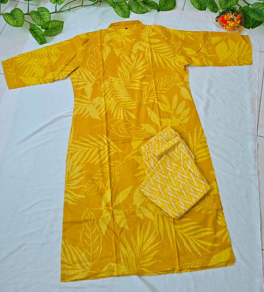 Yellow color cotton cord set | 2 piece pure cotton cord set|3/4 Sleeve | Item code - COS10