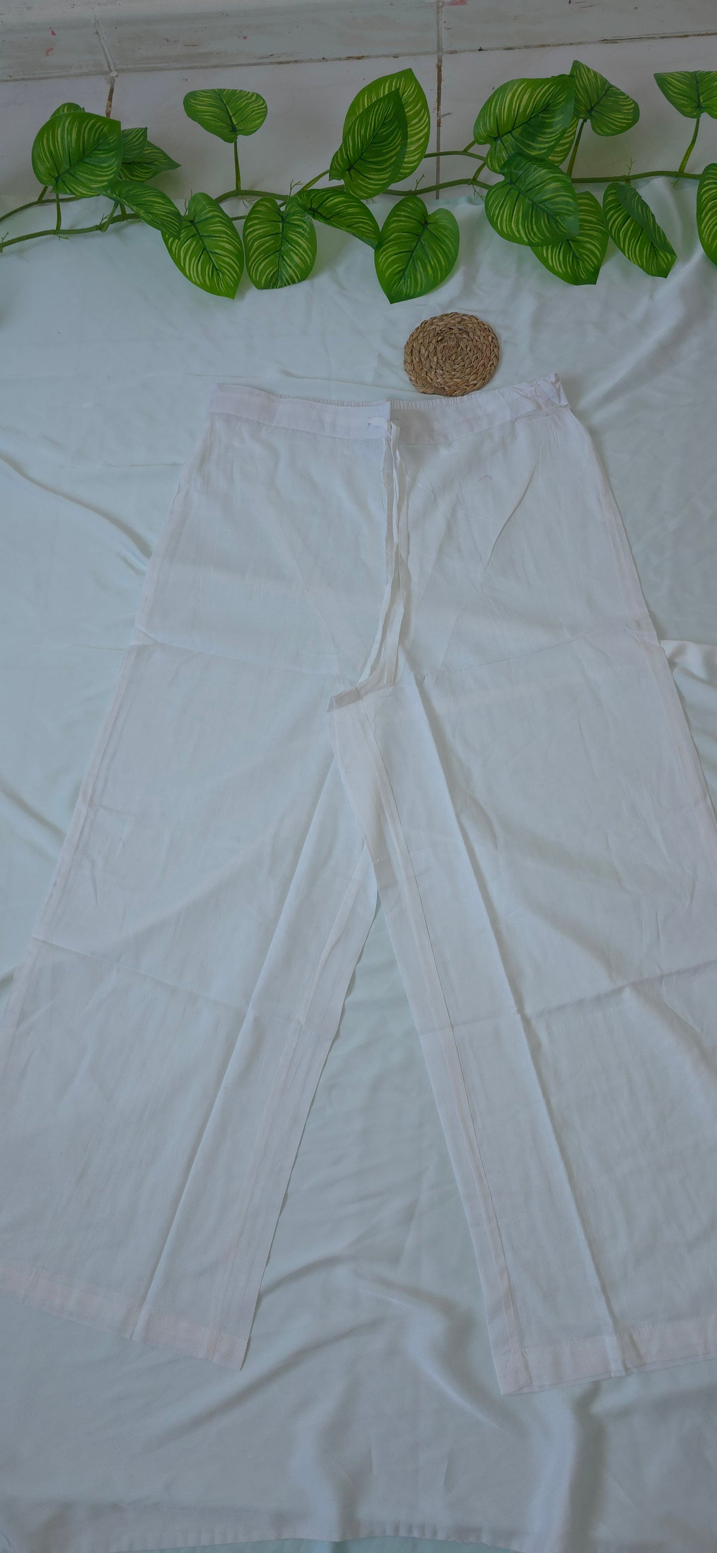 2 piece cotton cord set with white & green Color | 3/4 sleeve and collar neck | Item code - COS013