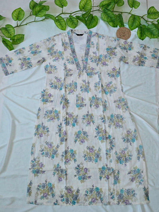 2 piece top and bottom Cotton cord set  with white & blue color | 3/4 Sleeve and collar neck | Item code-COS014