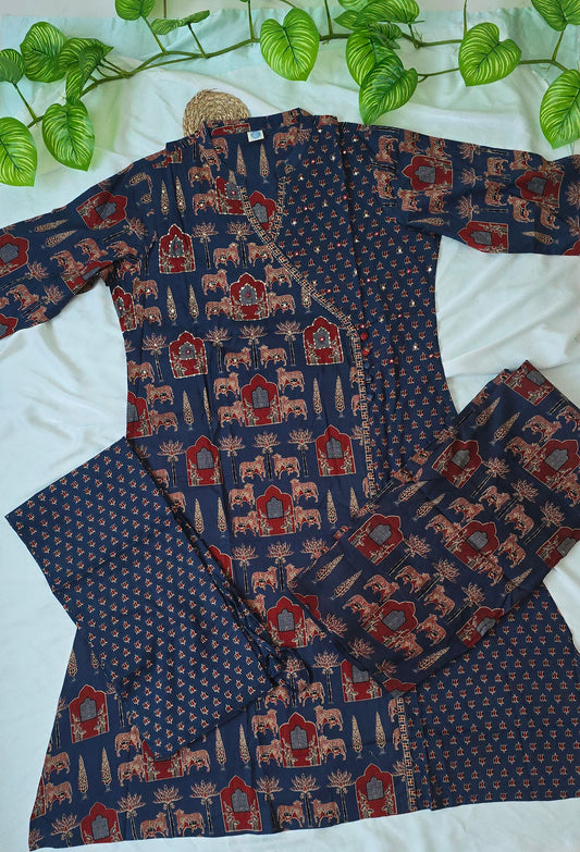 Cotton 3 piece churidar set | 3/4sleeve | Navy blue color Aline Churidar | Itemcode-COS20