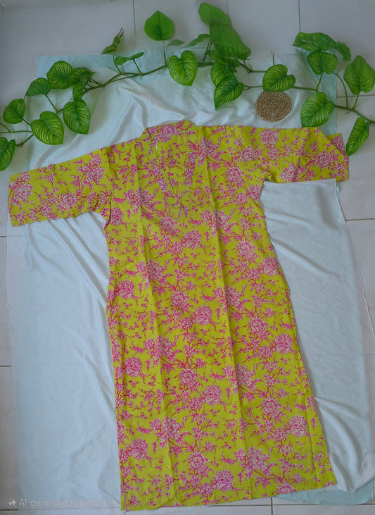 3 piece Cotton Churidar set | Green color with lining and 3/4 Sleeve | Item code-COS019