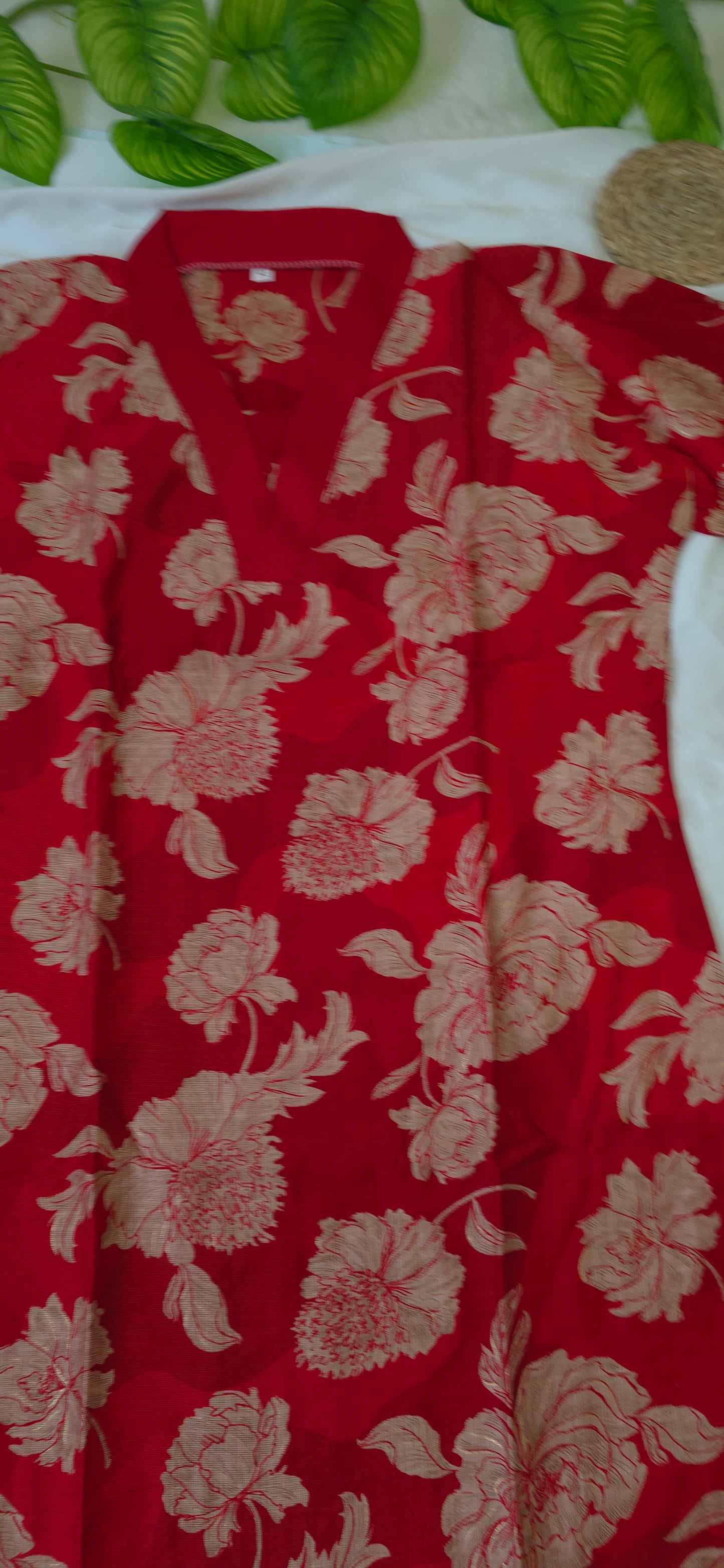 Red Colour Cotton Cord Set with Slited lining top and pocket bottom | 3/4th sleeve | Item Code-COS01