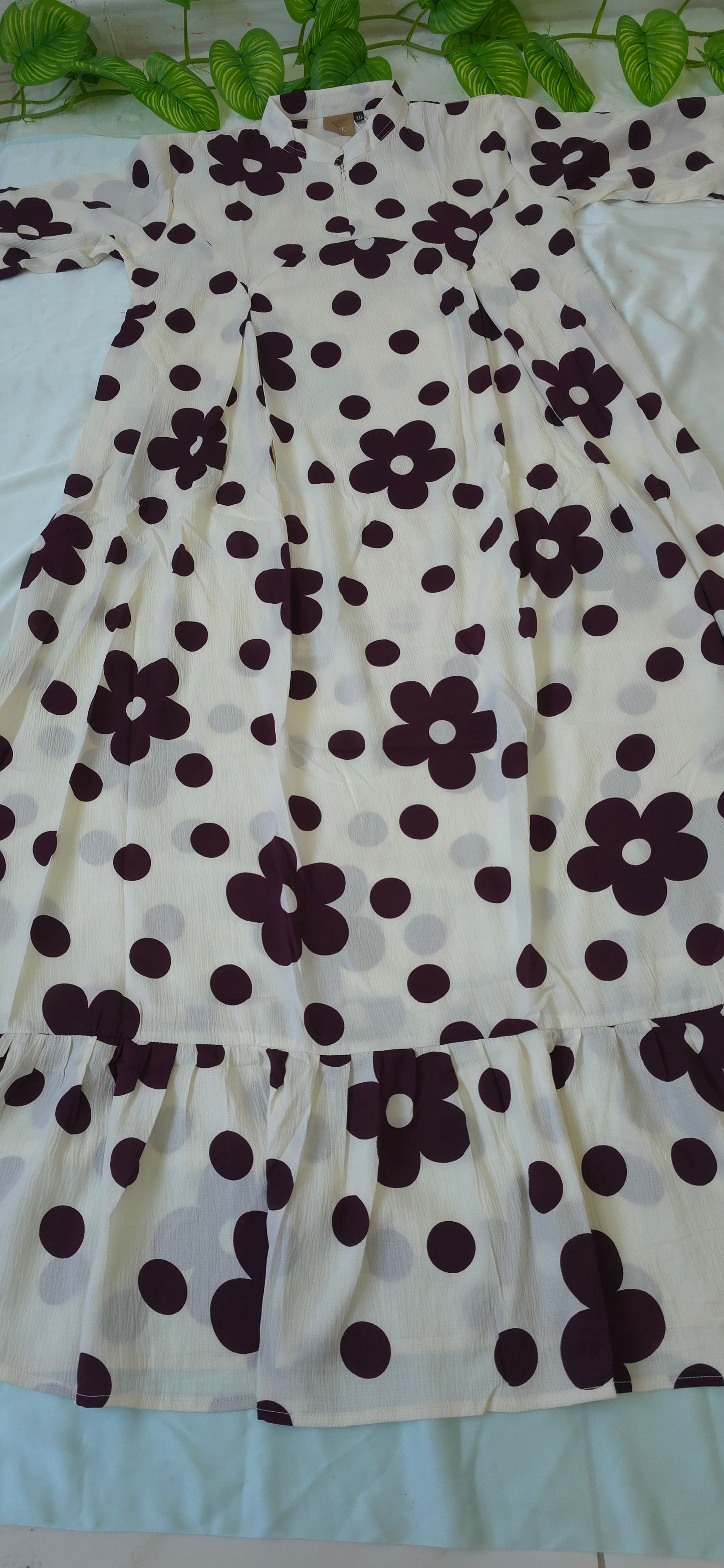 Long Gown with Moja Shawl|Full Sleeve|White and Grape Wine colour|Itemcode-COS022