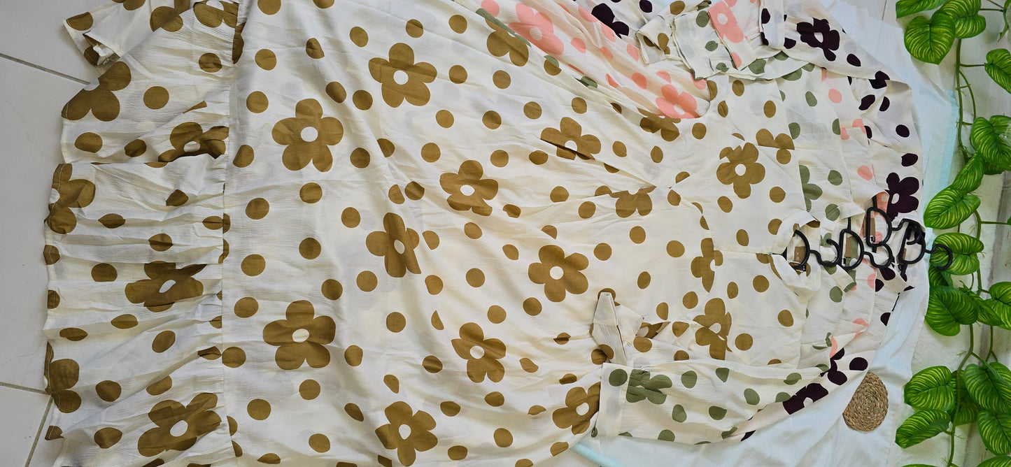 Long Gown with Moja Shawl|Full sleeve|White and brown colour|Itemcode-COS024.