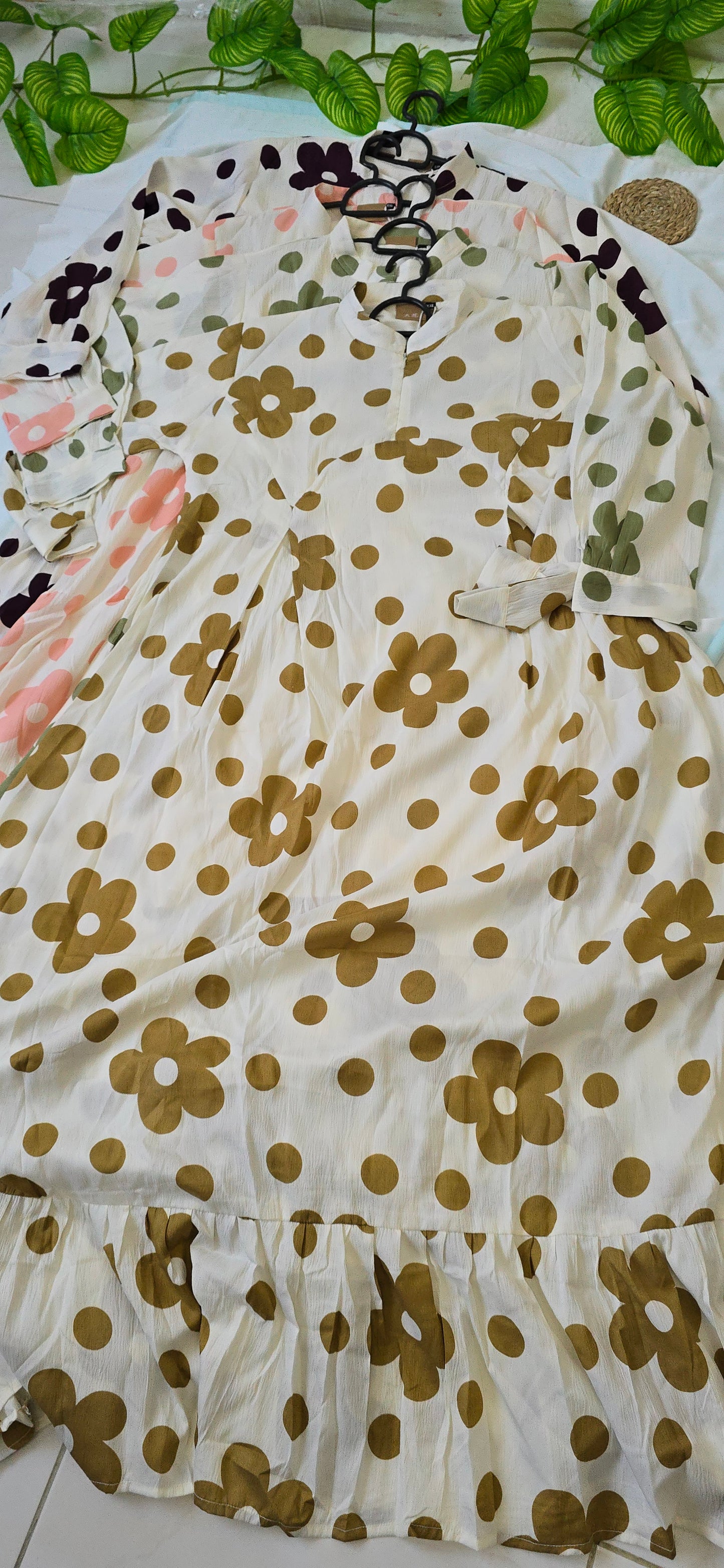 Long Gown with Moja Shawl|Full sleeve|White and brown colour|Itemcode-COS024.