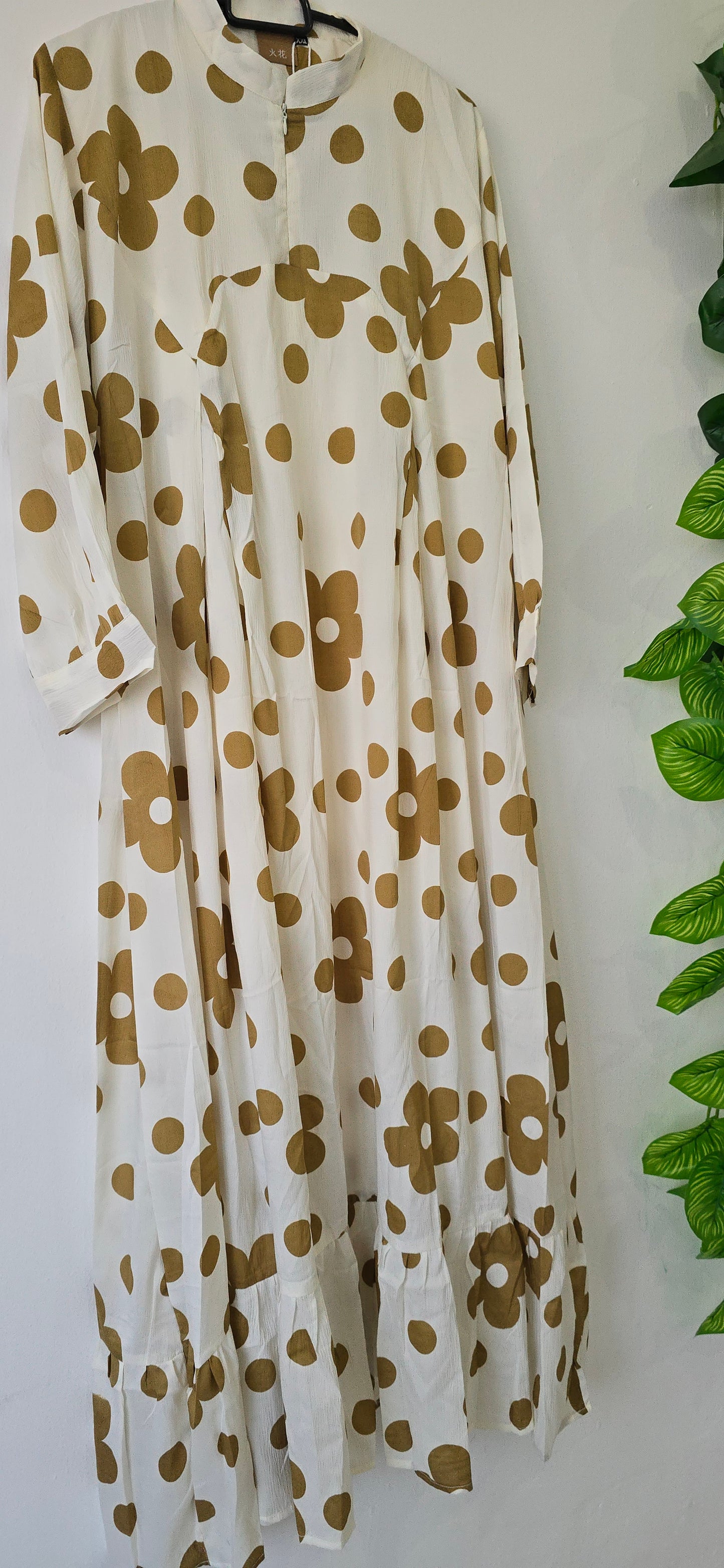 Long Gown with Moja Shawl|Full sleeve|White and brown colour|Itemcode-COS024.