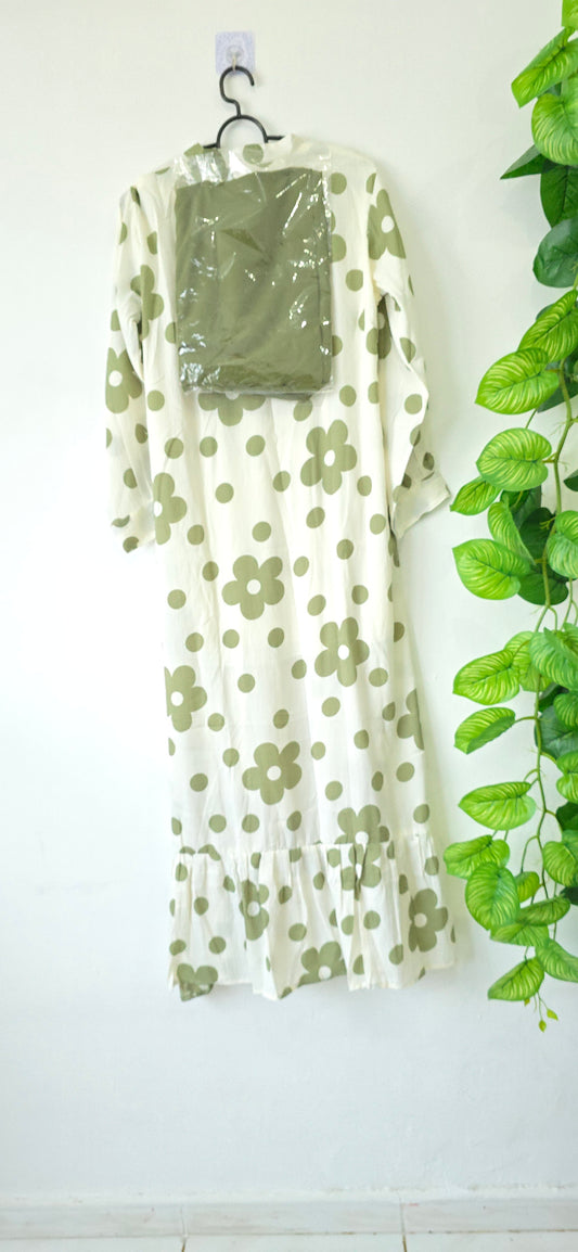 Long Gown with Moja Shawl| Full Sleeve| Green colour|Itemcode-COS021