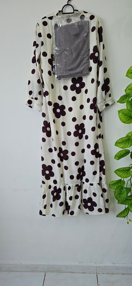 Long Gown with Moja Shawl|Full Sleeve|White and Grape Wine colour|Itemcode-COS022