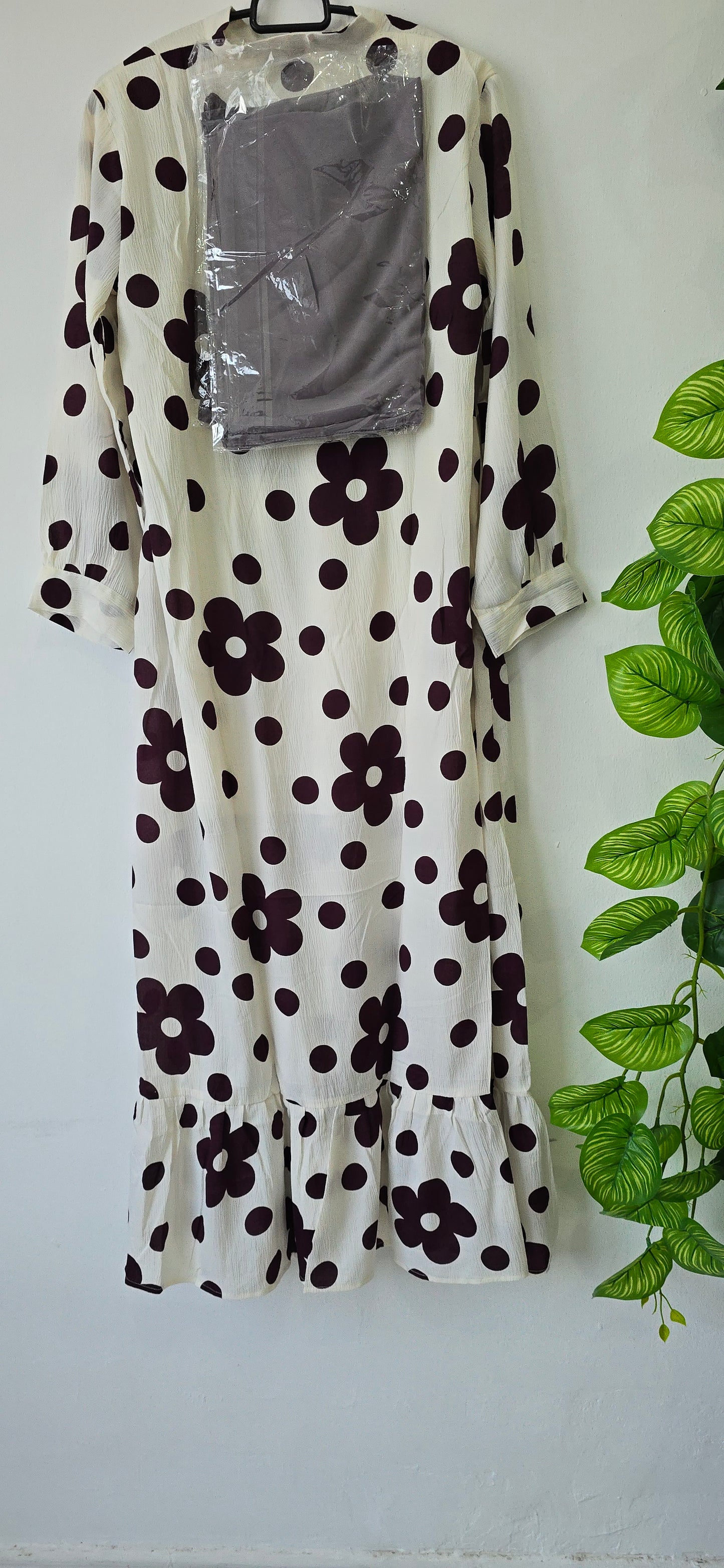 Long Gown with Moja Shawl|Full Sleeve|White and Grape Wine colour|Itemcode-COS022