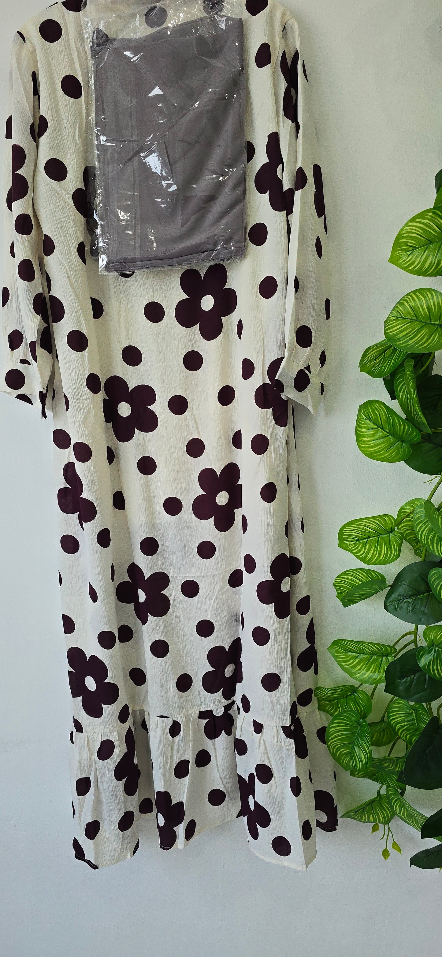 Long Gown with Moja Shawl|Full Sleeve|White and Grape Wine colour|Itemcode-COS022