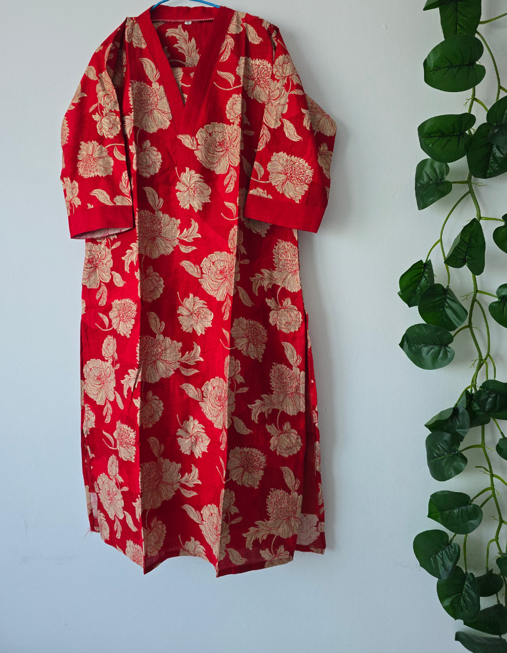 Red Colour Cotton Cord Set with Slited lining top and pocket bottom | 3/4th sleeve | Item Code-COS01