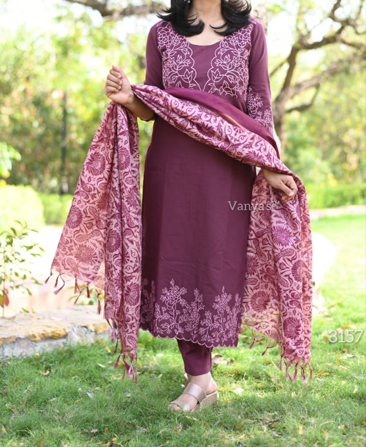 Dark purple color churidar set with 3/4 Sleeve | Cotton material | Itemcode-COS16