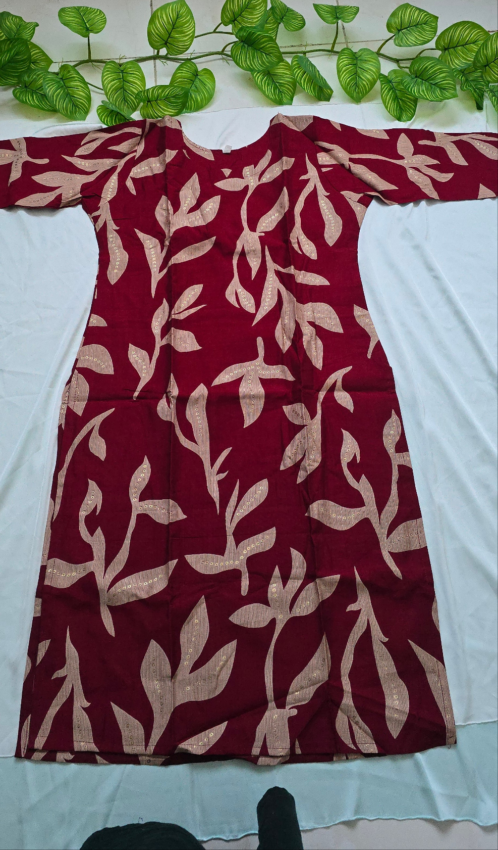 Maroon Colour Cotton cord set with linning top and pocket pant | 3/4 sleeve, Elegant and Super floral pattern 2 piece set |  item code-COS05