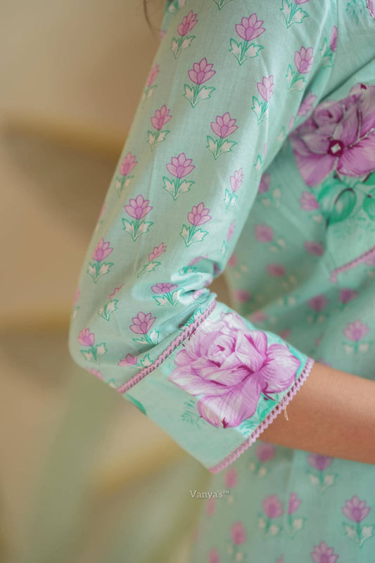Light blue cotton churidar set with 3/4 Sleeve | Item code-COS018