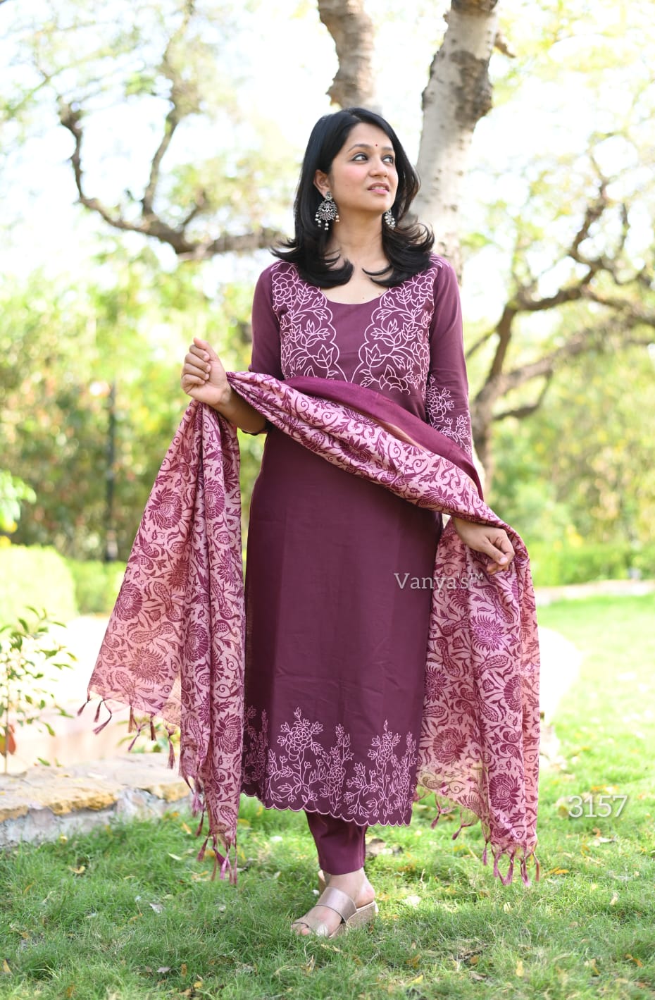 Dark purple color churidar set with 3/4 Sleeve | Cotton material | Itemcode-COS16