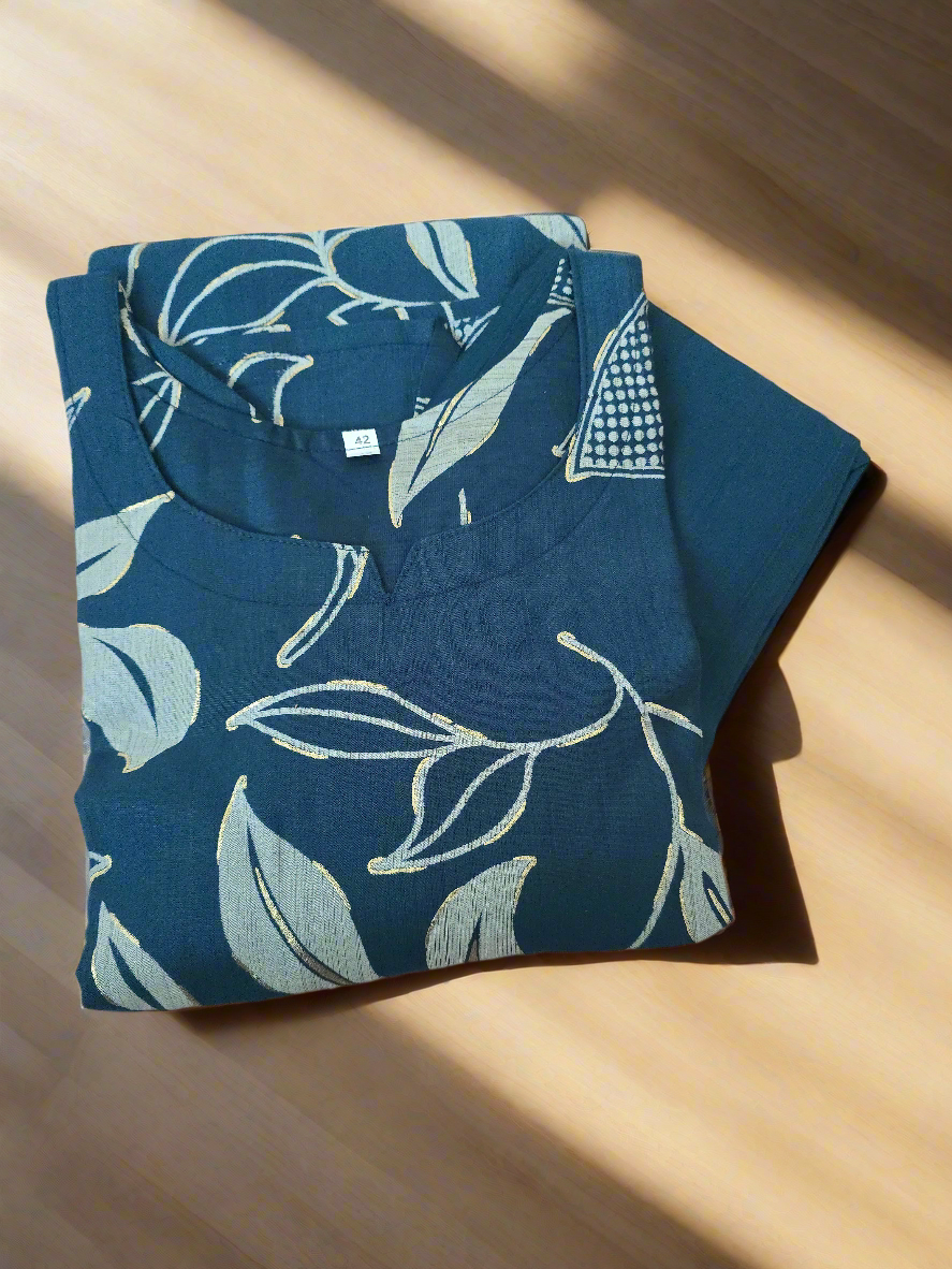 Blue Colour Cotton Cord set with lining top and pocket Pant | 3/4th Sleeve | Item Code-COS02