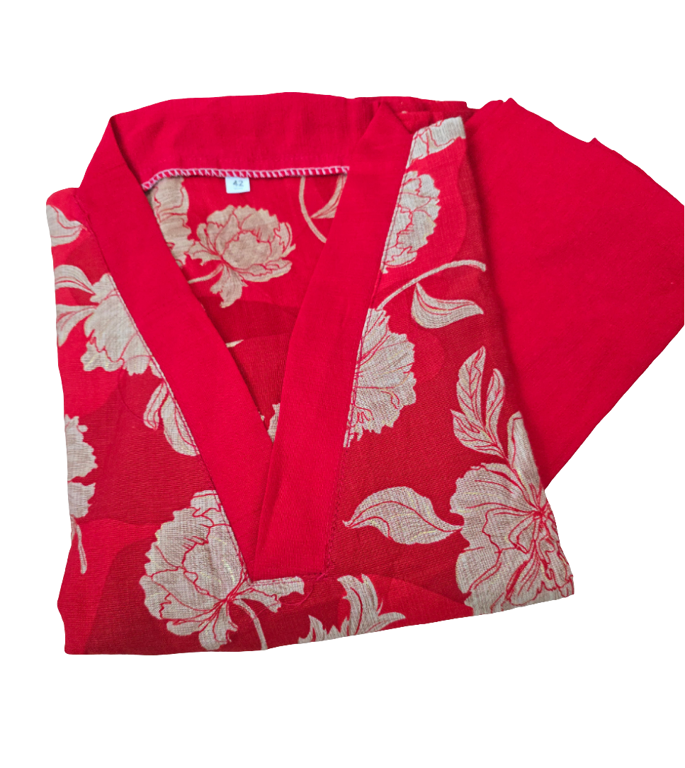 Red Colour Cotton Cord Set with Slited lining top and pocket bottom | 3/4th sleeve | Item Code-COS01